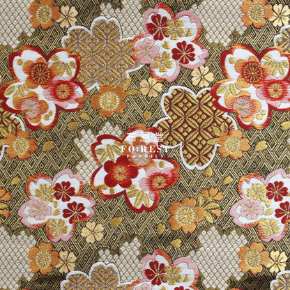 Gold Brocade - Snow Sakura Fabric Black Polyester
