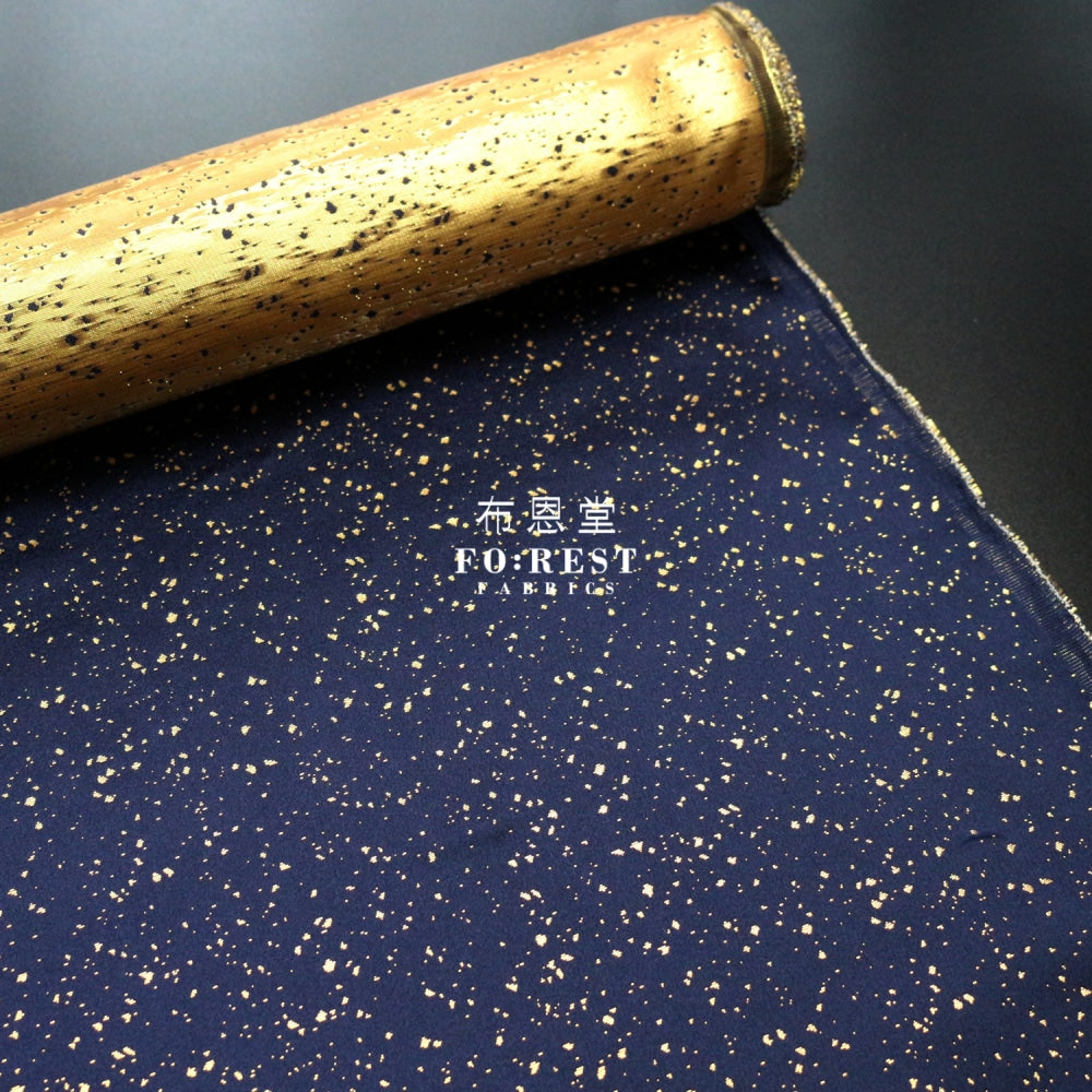 Gold Brocade - Sparkling Fabric Navy Polyester