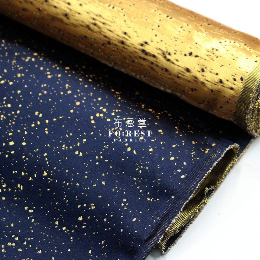 Gold Brocade - Sparkling Fabric Navy Polyester
