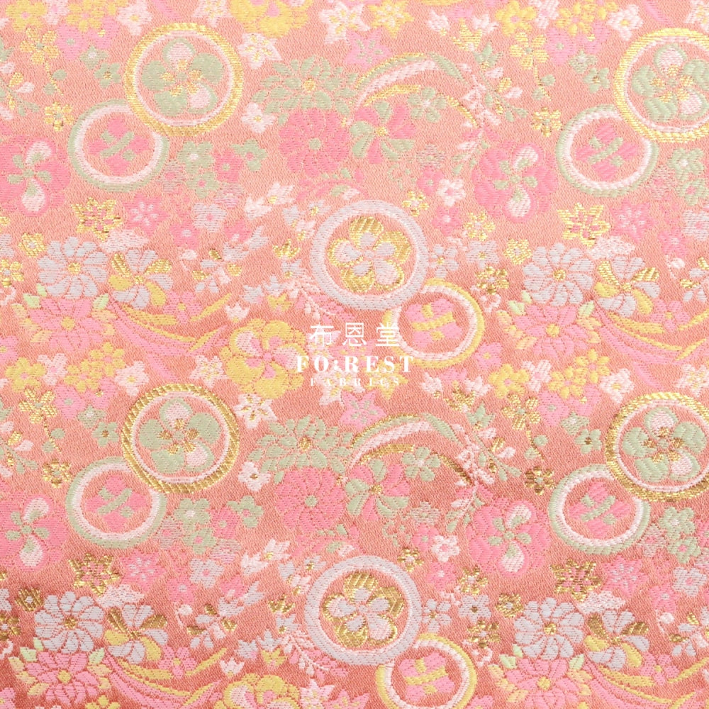 Gold Brocade - Star Flower Fabric Pink Polyester