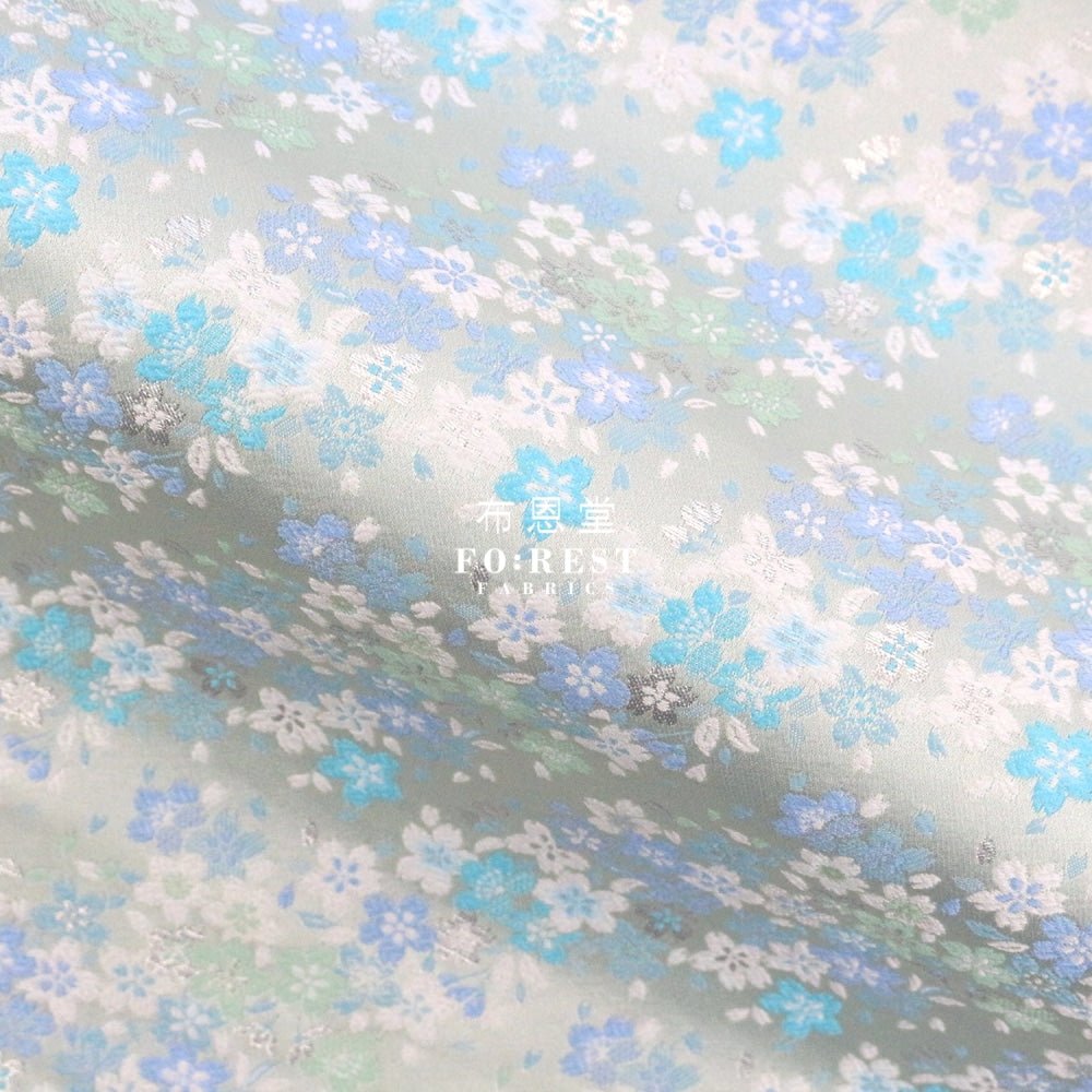 Gold Brocade - sweet Sakura fabric Light Blue - FO:REST Fabric 布恩堂Liberty fabrictana lawnjapanese fabricykk zipper