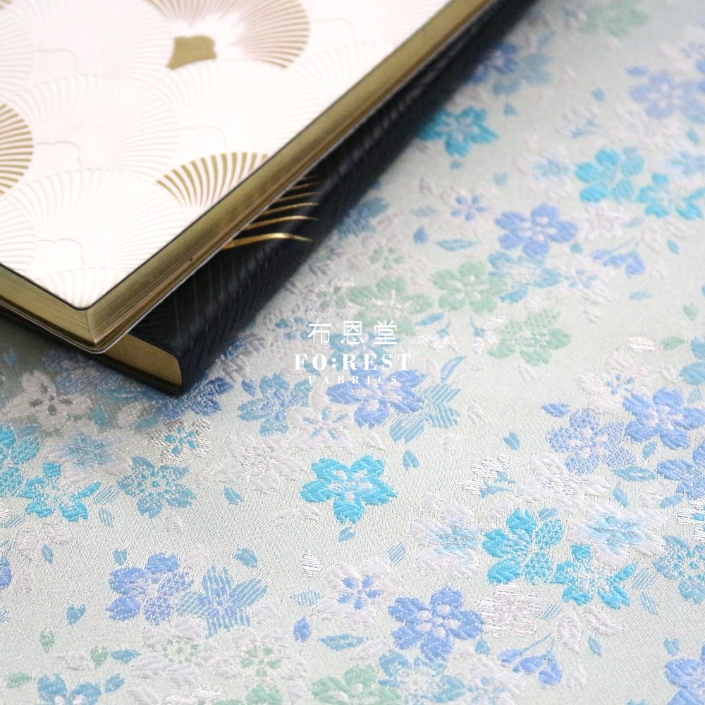 Gold Brocade - sweet Sakura fabric Light Blue - FO:REST Fabric 布恩堂Liberty fabrictana lawnjapanese fabricykk zipper