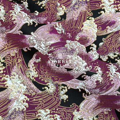 Gold Brocade - The Great Wave Fabric Darkpurple Polyester
