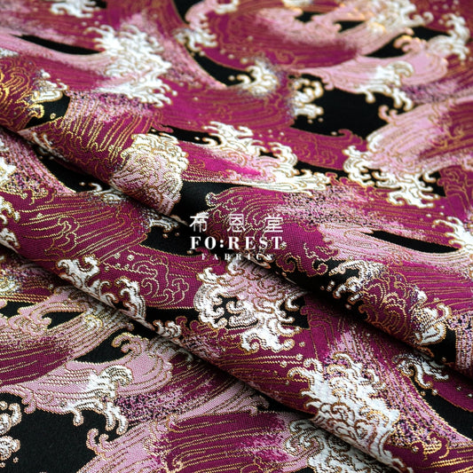Gold Brocade - The Great Wave Fabric Darkpurple Polyester
