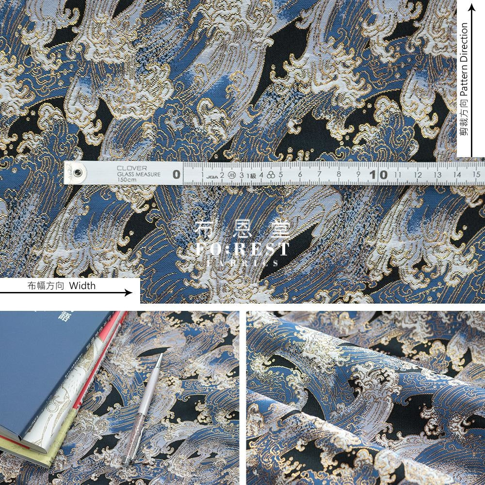Gold Brocade - The Great Wave Fabric Polyester