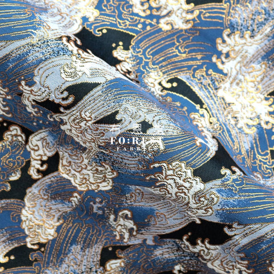Gold Brocade - The Great Wave Fabric Polyester
