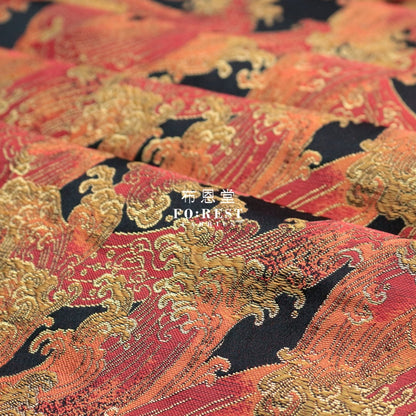 Gold Brocade - The Great Wave Fabric Sunset Polyester