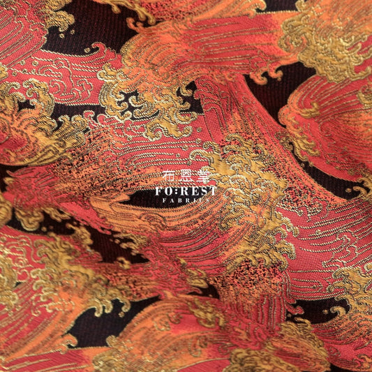 Gold Brocade - The Great Wave Fabric Sunset Polyester