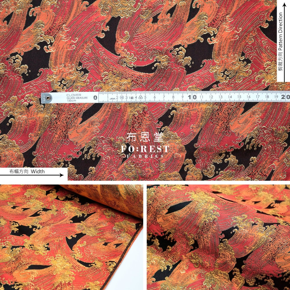 Gold Brocade - The Great Wave Fabric Sunset Polyester