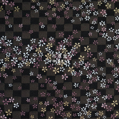 Gold Brocade - Tiny Flower Fabric Black Polyester