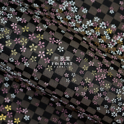 Gold Brocade - Tiny Flower Fabric Black Polyester