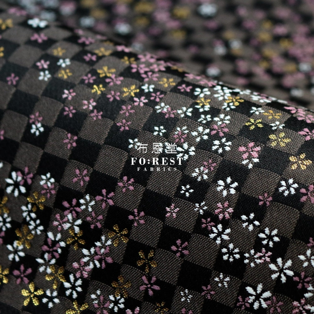 Gold Brocade - Tiny Flower Fabric Black Polyester