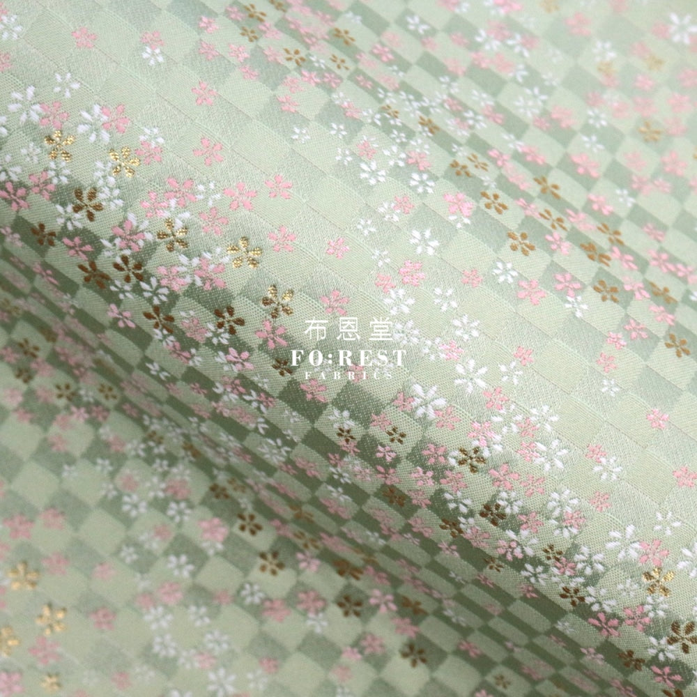 Gold Brocade - Tiny Flower Fabric Lt.green Polyester