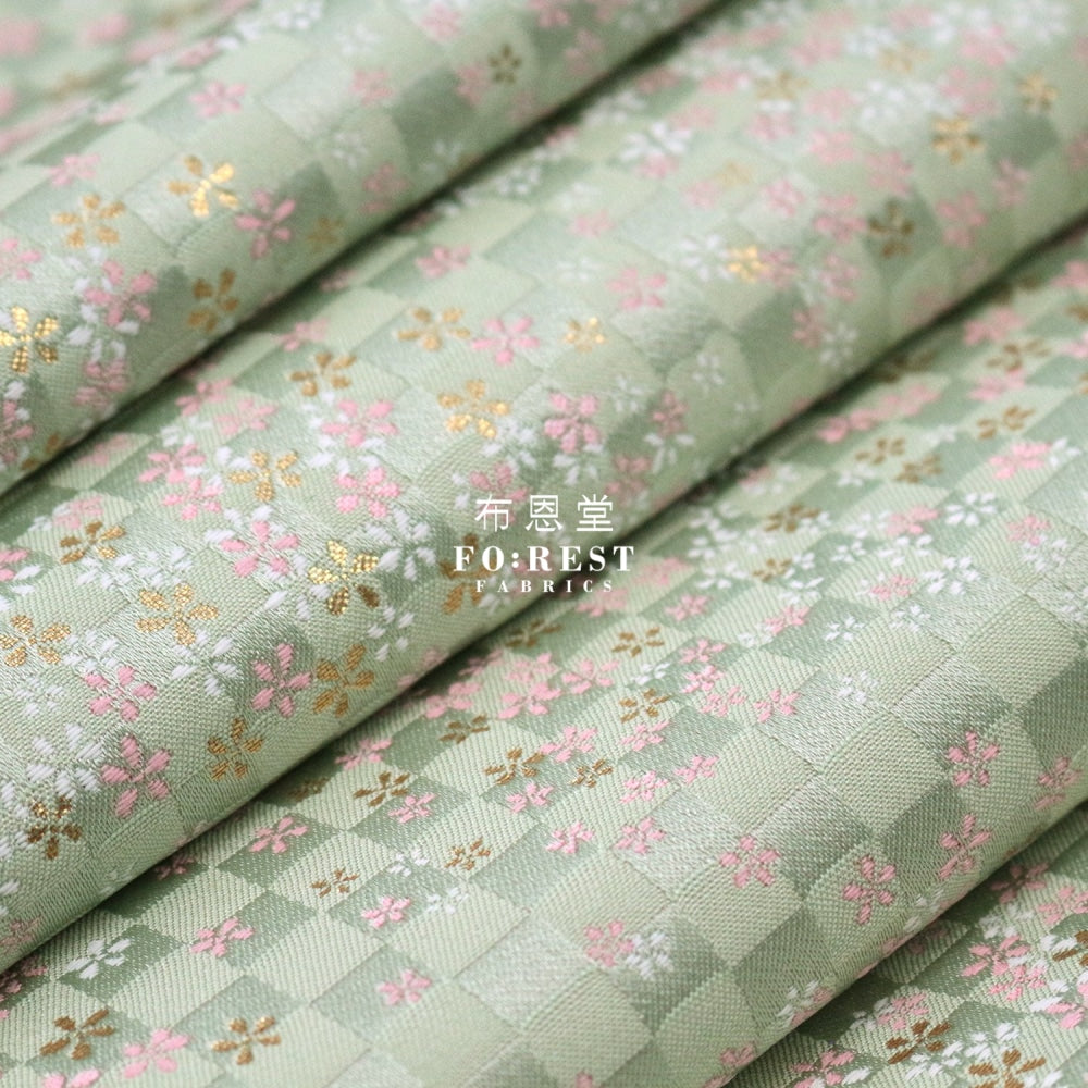 Gold Brocade - Tiny Flower Fabric Lt.green Polyester