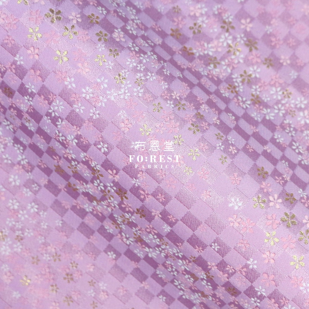 Gold Brocade - Tiny Flower Fabric Purple Polyester