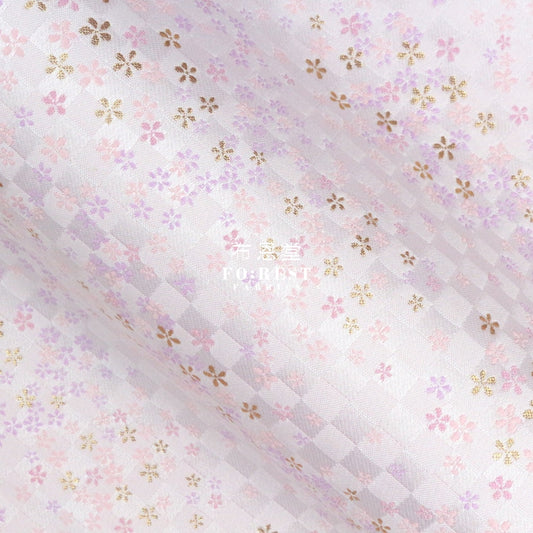 Gold Brocade - Tiny Flower Fabric White Polyester