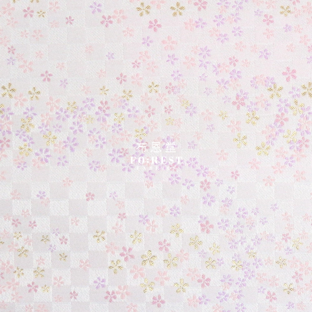 Gold Brocade - Tiny Flower Fabric White Polyester