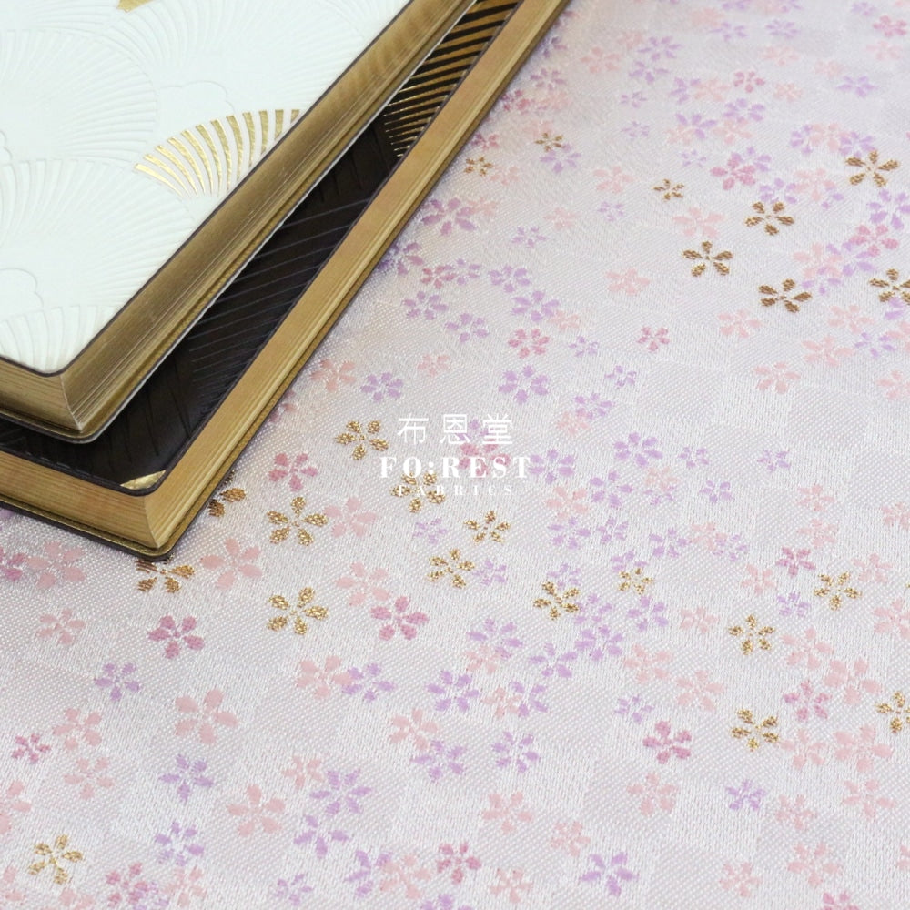 Gold Brocade - Tiny Flower Fabric White Polyester
