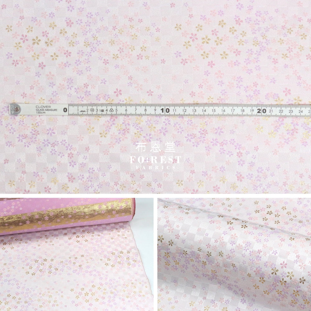 Gold Brocade - Tiny Flower Fabric White Polyester