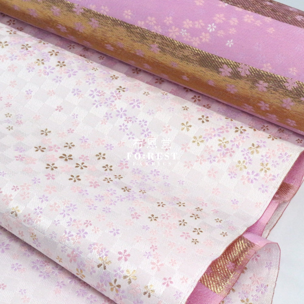 Gold Brocade - Tiny Flower Fabric White Polyester