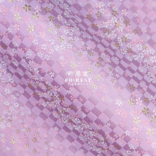 Gold Brocade - Tiny Flower grid fabric Purple - FO:REST Fabric 布恩堂Liberty fabrictana lawnjapanese fabricykk zipper