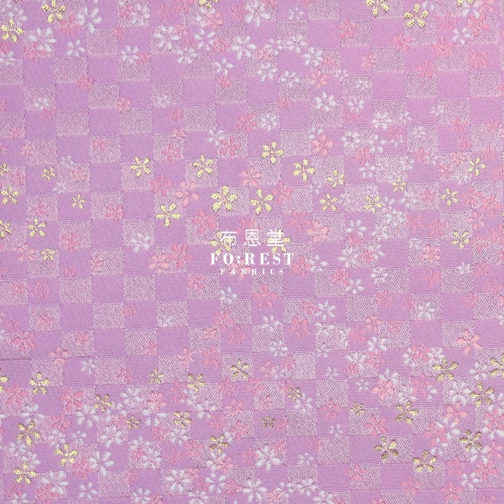 Gold Brocade - Tiny Flower grid fabric Purple - FO:REST Fabric 布恩堂Liberty fabrictana lawnjapanese fabricykk zipper