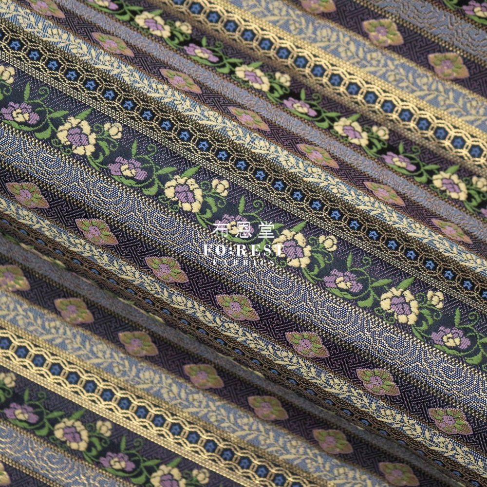 Gold Brocade - Tradition Strip Flower Fabric Polyester