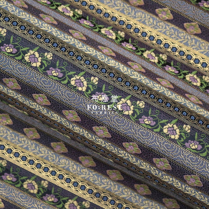 Gold Brocade - Tradition Strip Flower Fabric Polyester
