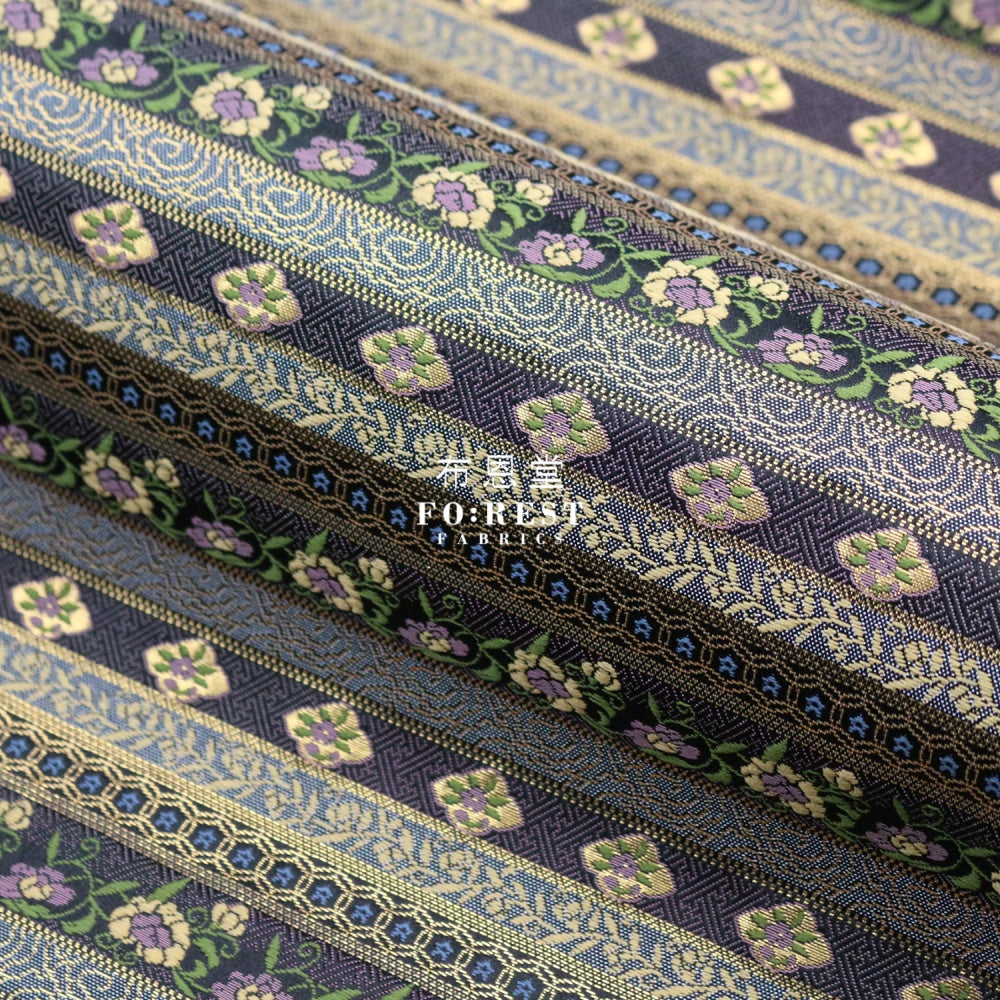 Gold Brocade - Tradition Strip Flower Fabric Polyester