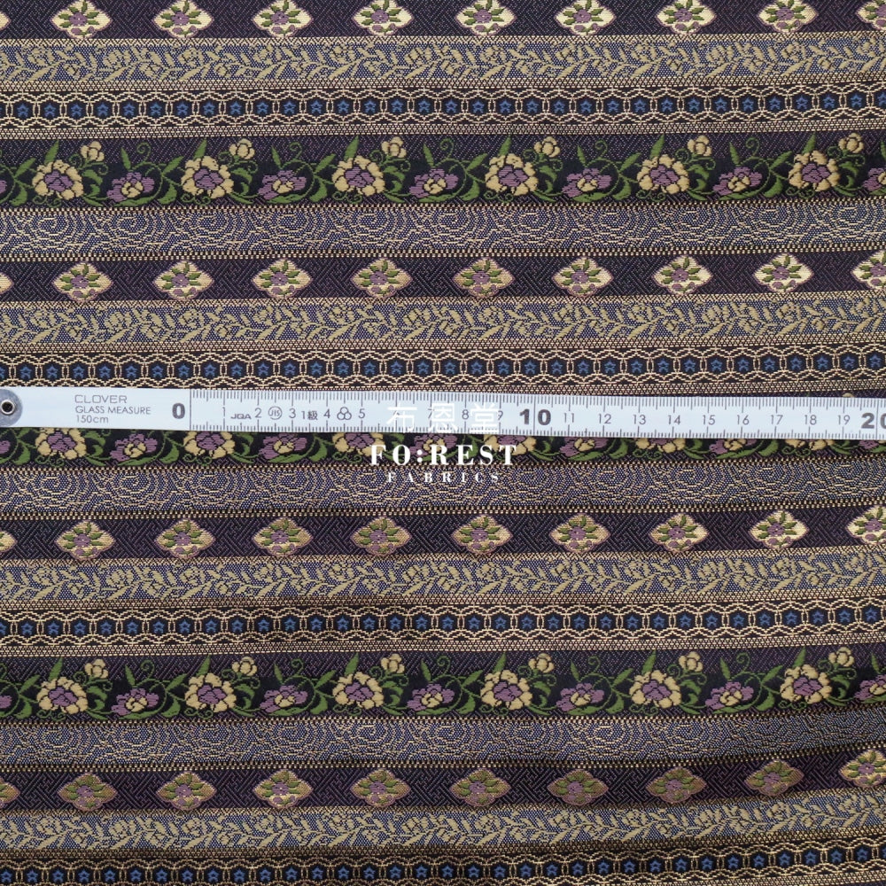 Gold Brocade - Tradition Strip Flower Fabric Polyester