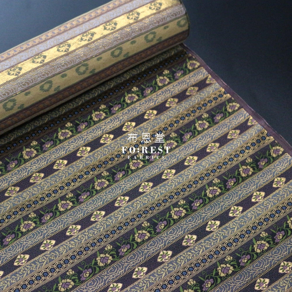 Gold Brocade - Tradition Strip Flower Fabric Polyester