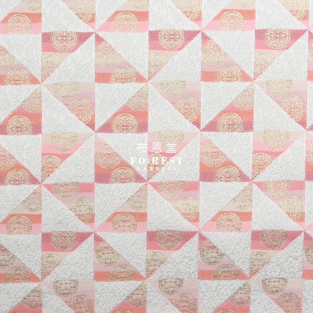 Gold Brocade - Triangle Flower Fabric Pink Polyester
