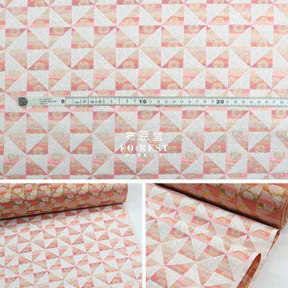 Gold Brocade - Triangle Flower Fabric Pink Polyester