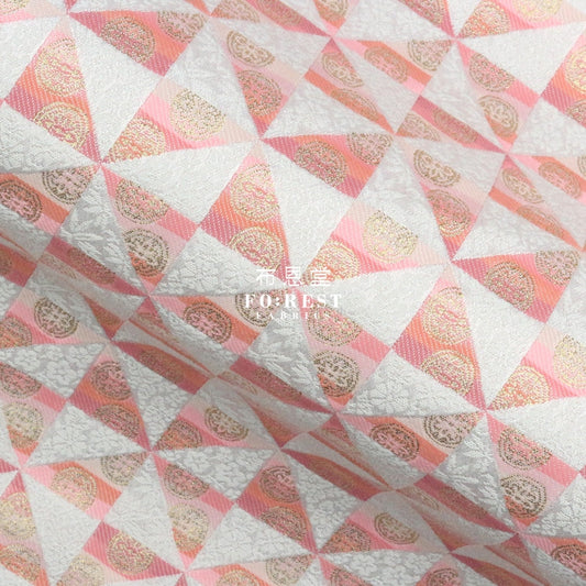 Gold Brocade - Triangle Flower Fabric Pink Polyester