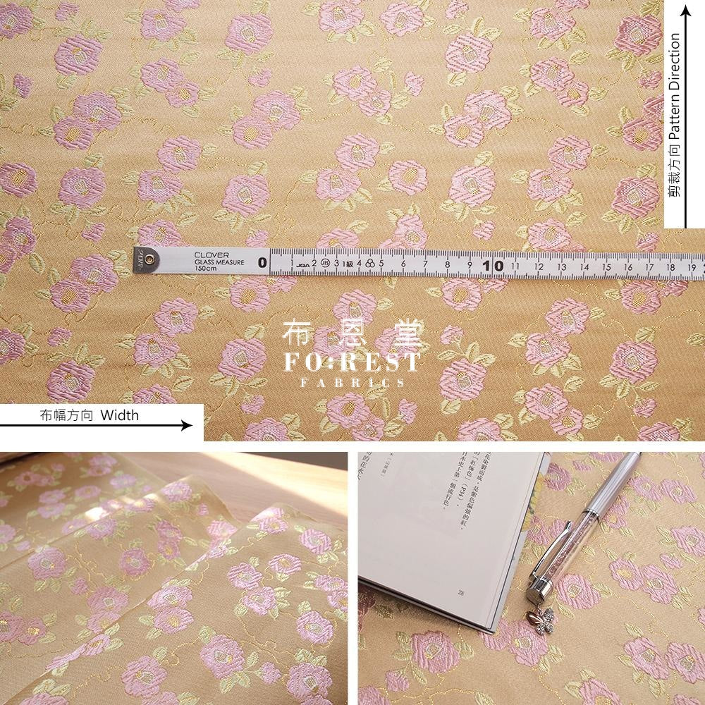Gold Brocade - Tsubaki Flower Fabric Champagne Polyester