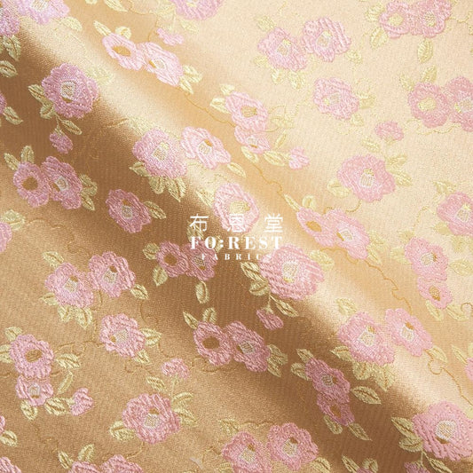 Gold Brocade - Tsubaki Flower Fabric Champagne Polyester