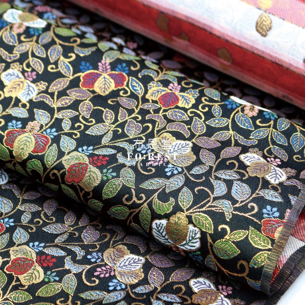 Gold Brocade - Vine 蔓藤 fabric Black - FO:REST Fabric 布恩堂Liberty fabrictana lawnjapanese fabricykk zipper