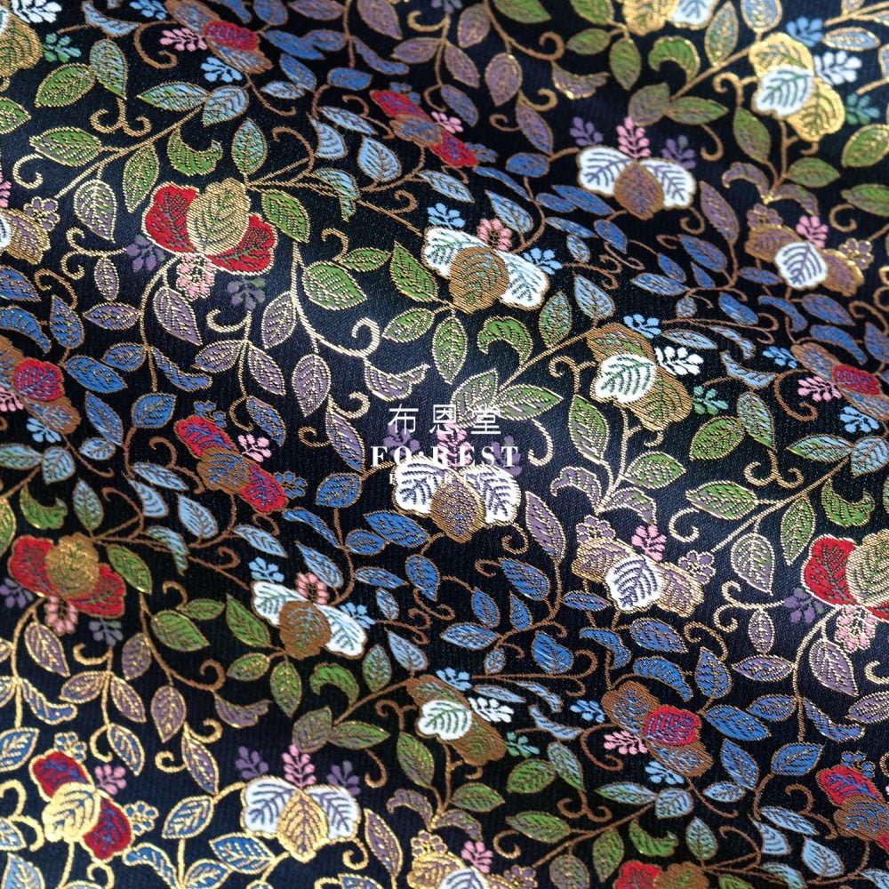 Gold Brocade - Vine 蔓藤 fabric Black - FO:REST Fabric 布恩堂Liberty fabrictana lawnjapanese fabricykk zipper