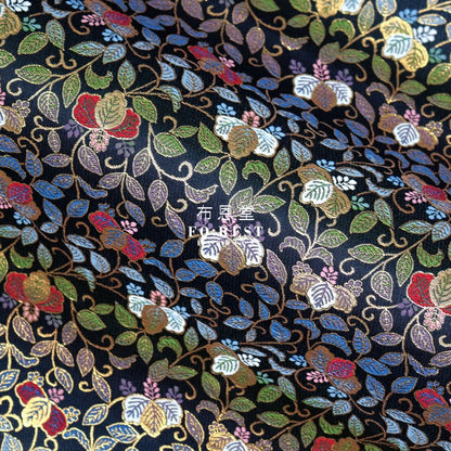 Gold Brocade - Vine 蔓藤 fabric Black - FO:REST Fabric 布恩堂Liberty fabrictana lawnjapanese fabricykk zipper