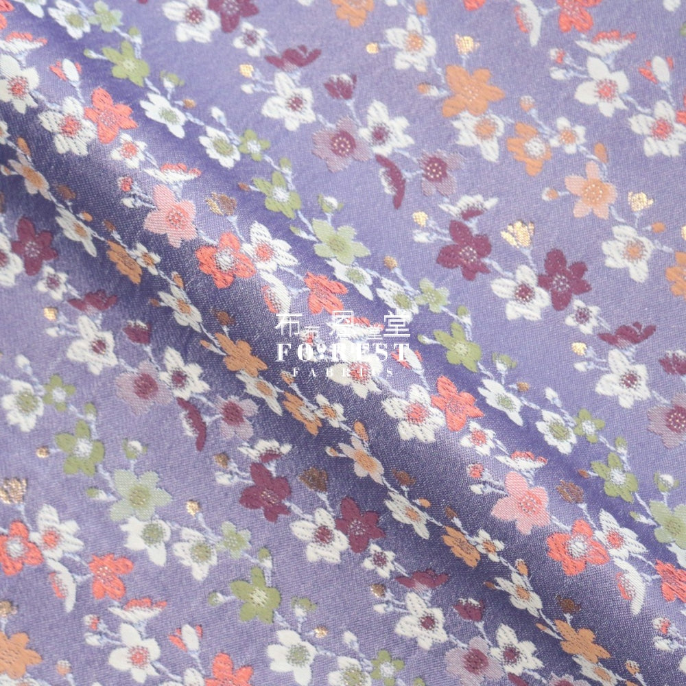 Gold Brocade - Vine Flower Fabric Purple Polyester