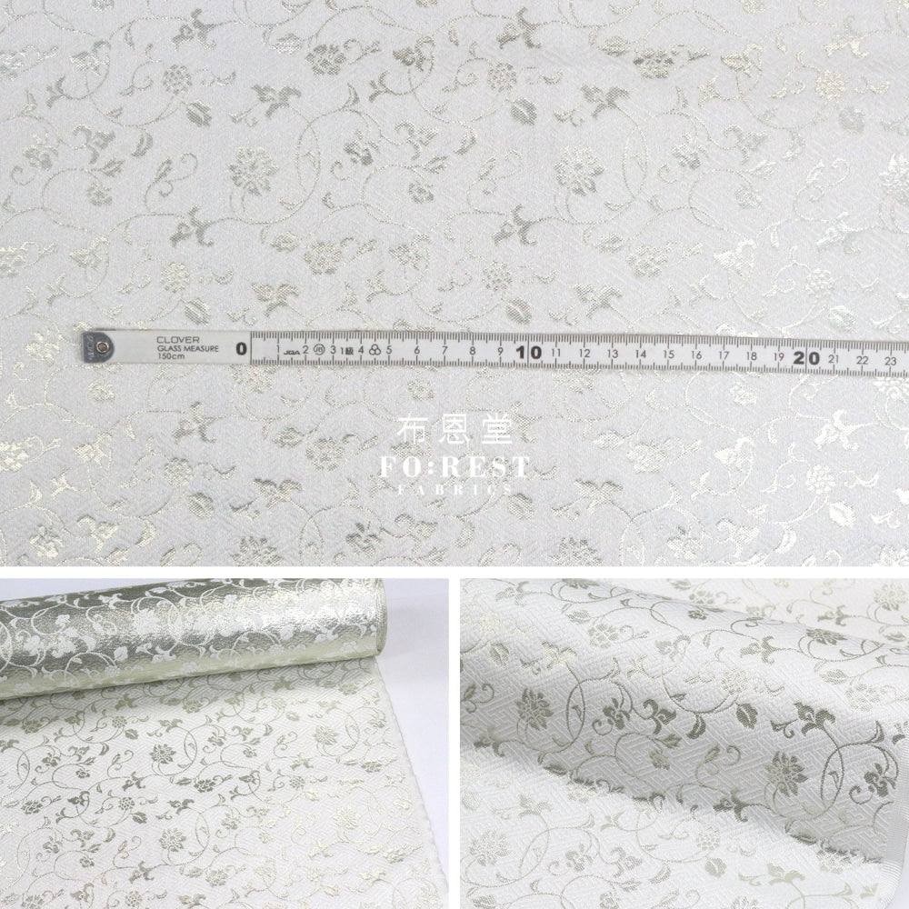 Gold Brocade - Vine Fabric White Polyester