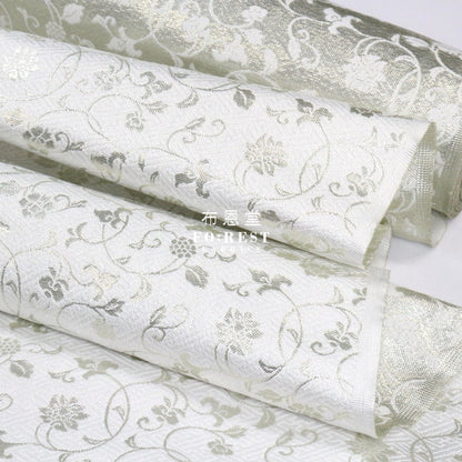 Gold Brocade - Vine Fabric White Polyester