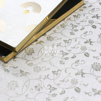 Gold Brocade - Vine Fabric White Polyester