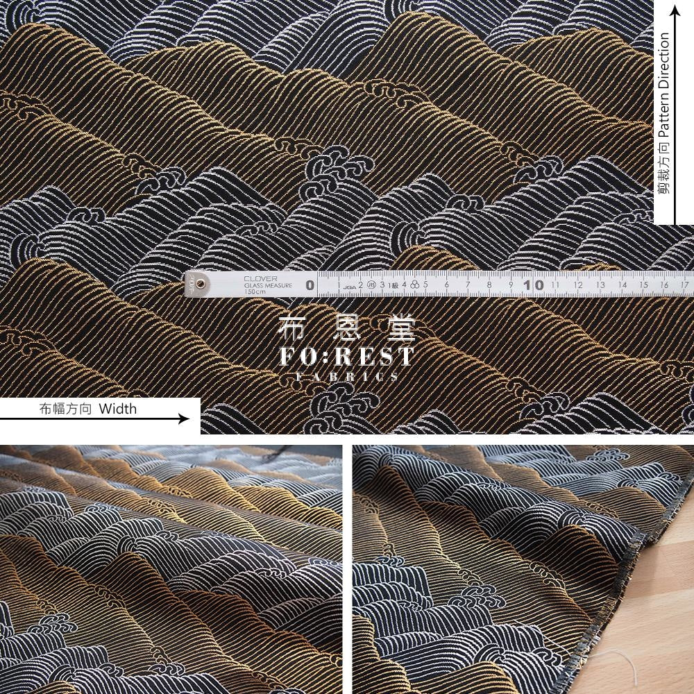 Gold Brocade - Wave Fabric Black Polyester