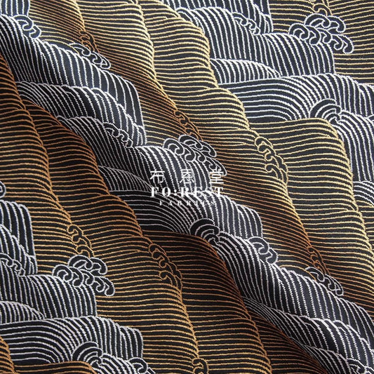 Gold Brocade - Wave Fabric Black Polyester