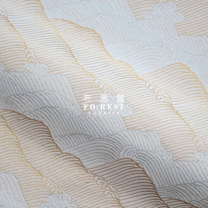 Gold Brocade - Wave Fabric White Polyester
