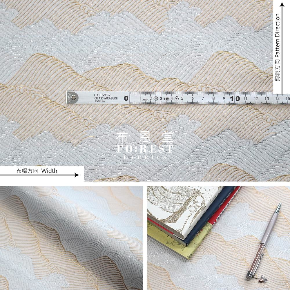 Gold Brocade - Wave Fabric White Polyester