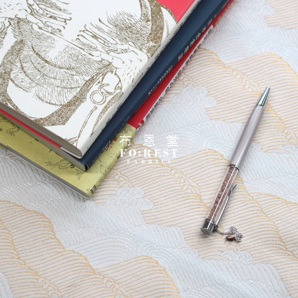 Gold Brocade - Wave Fabric White Polyester