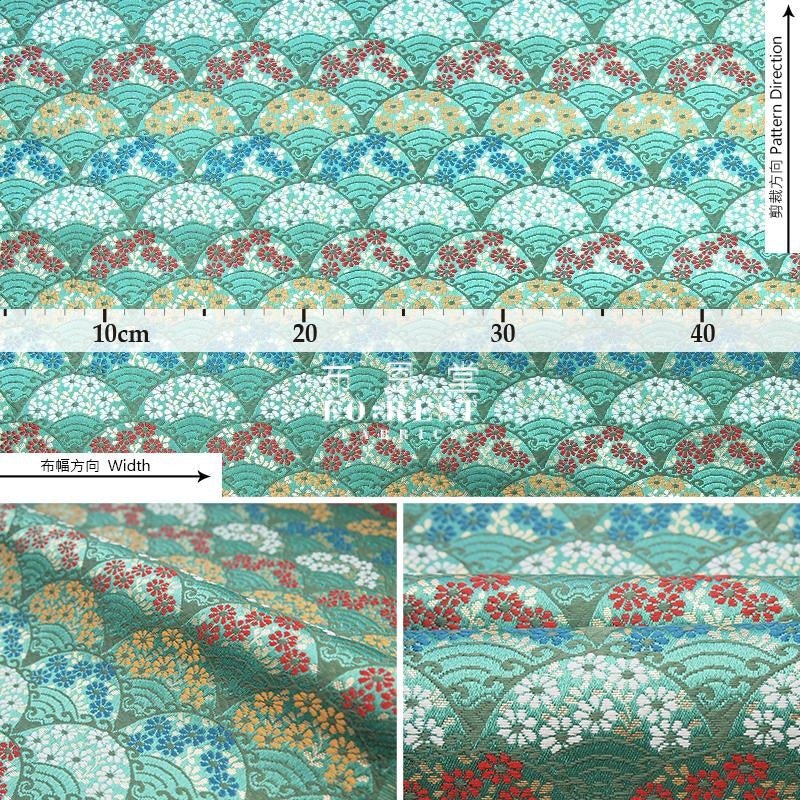 Gold Brocade - 櫻浪紋 wave KINRAN fabric Green - FO:REST Fabric 布恩堂Liberty fabrictana lawnjapanese fabricykk zipper