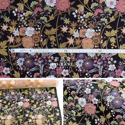 Gold Brocade - Wild Flower Fabric Black Polyester